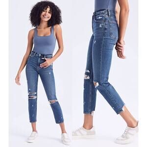 Abercrombie & Fitch Curve Love  Knee Destroy High Rise Mom Jeans Blue Women's 25